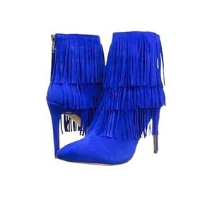 Steve Madden Cobalt Blue Suede Fringe Stiletto Booties Size 10